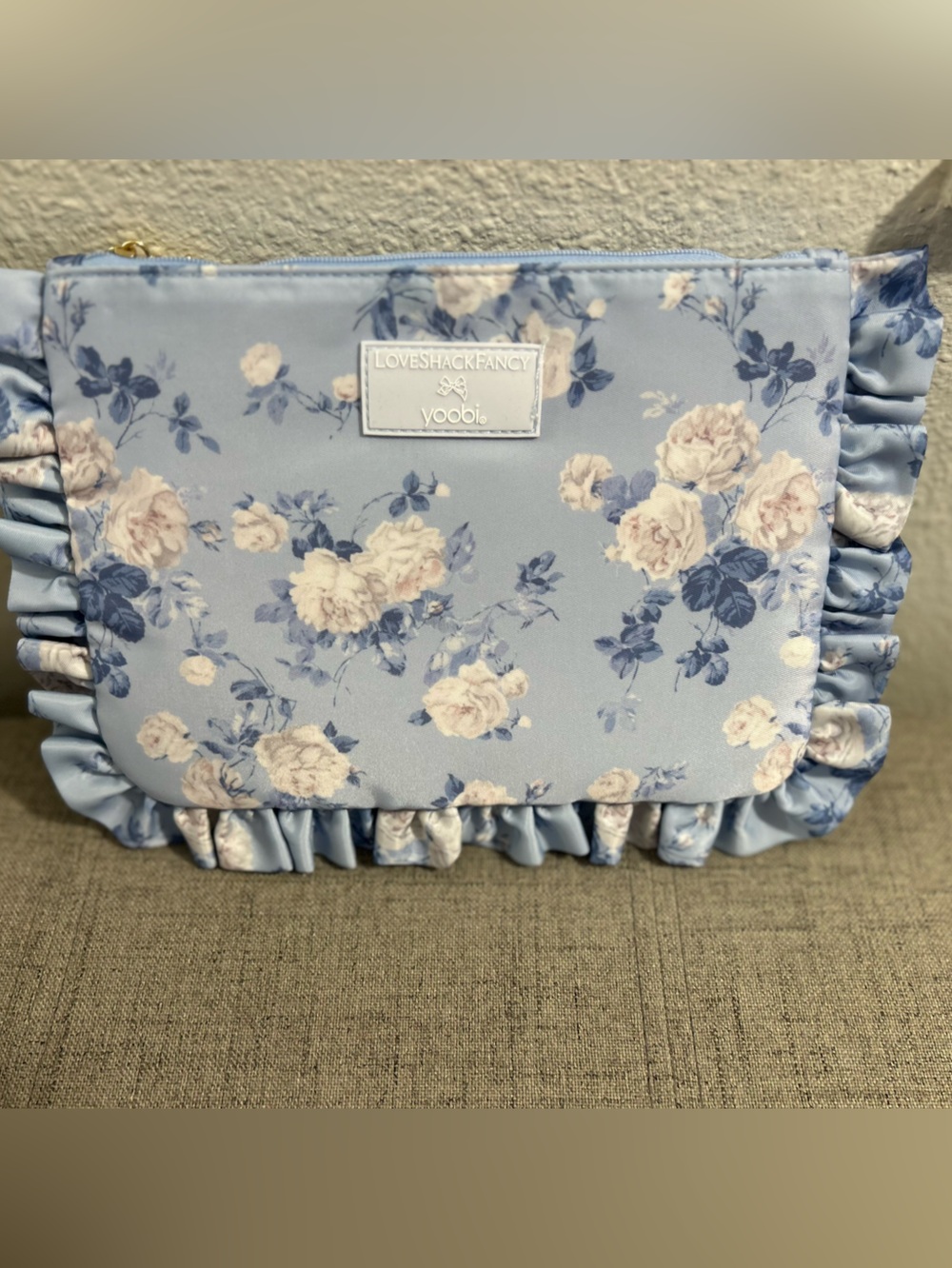 LoveShackFancy x Target Light Blue Floral Ruffle Accessories Pouch